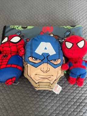 Marvel Plush Pillow & Spider-Man Plush Bundle - Blue, Red